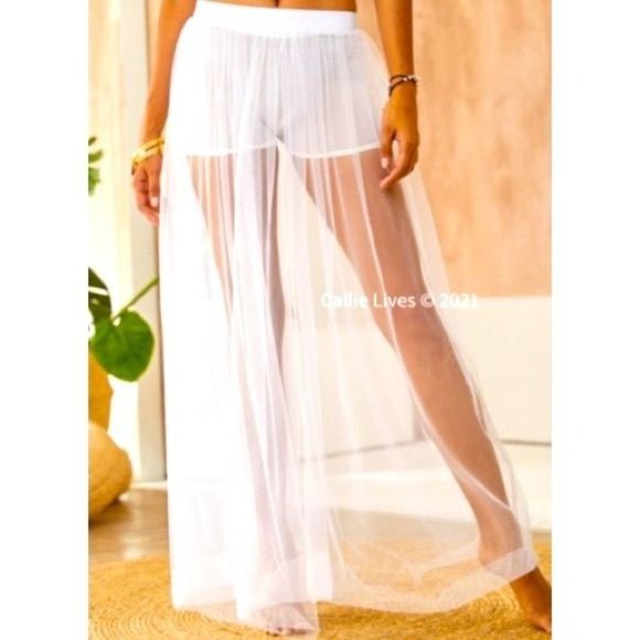 Callie White Mesh: Tulle Swim Sheer CoverUp Maxi Skirt One Size - Picture 3 of 9